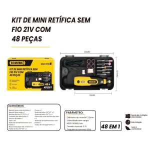 KIT MINI RETIFICA RECARREGAVEL 21V 48 PEÇAS BOM-9731