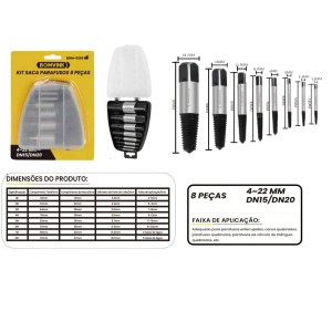 CONJUNTO DE EXTRATOR DE PARAFUSOS C/ 8 PCS 4~22 MM BOM-5205