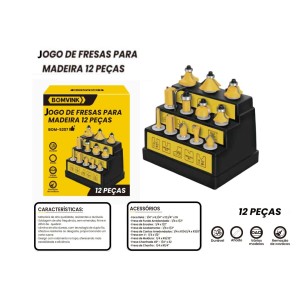 KIT DE  FRESAS PARA TUPIA COM 12 PCS 6MM BOM-5207