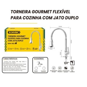 TORNEIRA GOURMET DE INOX FLEXIVEL  PARA COZINHA COM JATO DUPLO BOM-2023