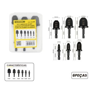KIT DE 6 BROCAS ALARGADOR EXPANSOR DE CANO TUBO DE COBRE BOM-5588