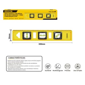 NIVEL MANUAL DE PLASTICO 3 BOLHAS 30CM BOM-6520