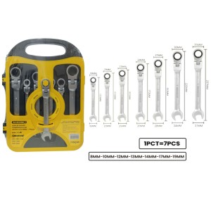 CHAVE COMBINADA CATRACADA C/ 7 PCS 8-19 MM CABEÇA ARTICULADA  BOM-3217