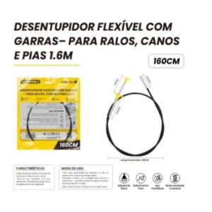 DESINTUPIDOR FLEXIVEL COM GARRA 1.6 MTS PARA CONOS PIAS BOM-7512