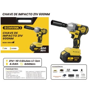CHAVE DE IMPACTO RECARREGAVEL C/2 BATERIAS 21V  600 N.M BOM-9964