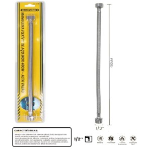 MANGUEIRA ENGATE FLEXIVEL AÇO INOX ROSCA DE1/2 40CM BOM-2210