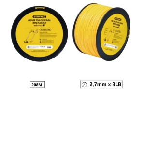 FIO DE NYLON PARA ROÇADEIRA 2,7MM X 208M ROLO BOM-5562