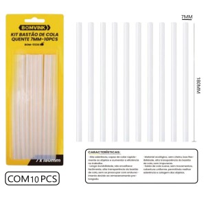 REFIL COLA QUENTE DE SILICONE FINA 7MM X 18CM COM 10 PCS. BOM-5536