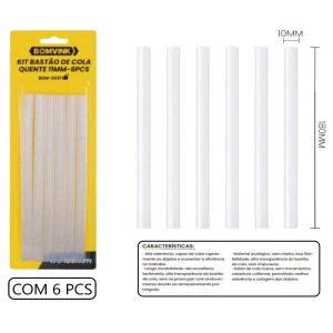 REFIL COLA QUENTE DE SILICONE GROSSA 11MM X 18CM COM 6 PCS. BOM-5537