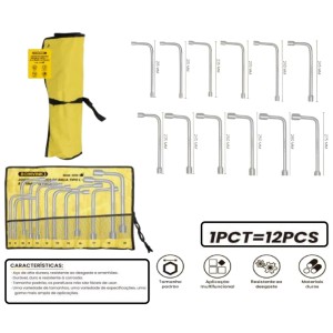 JOGO CHAVE BIELA TIPO L C/12 PÇS DE  8 A 19MM BOM-3219