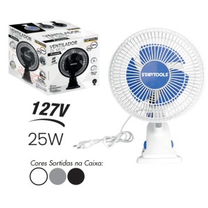 VENTILADOR CLIPE DE MESA 127V 25W 22CM  VELOCIDADES OCILANTE STARTOOLS AR0972
