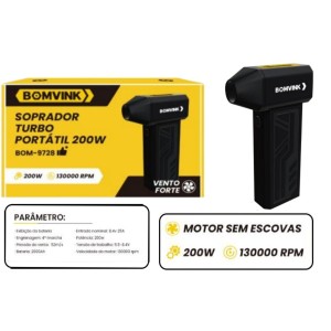 SOPRADOR TURBO PORTATIL  RECARREGAVEL 200W 130000 RPM BOM-9728
