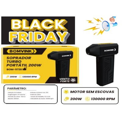 SOPRADOR TURBO PORTATIL  RECARREGAVEL 200W 130000 RPM BOM-9728