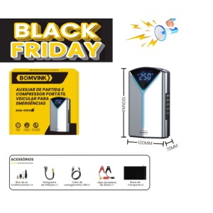 COMPRESSOR PORTATIL E AUXILIAR DE PARTIDA VEICULAR BOM-8909