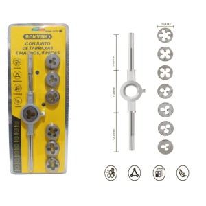 JOGO DE FEMEA TARRACHA P/ FAZER ROSCA COM 8 PCS BOM-3230