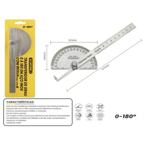 ESQUADRO TRANSFERIDOR DE GRAUS DE 0 A 180  DE AÇO INOX BOM 6518