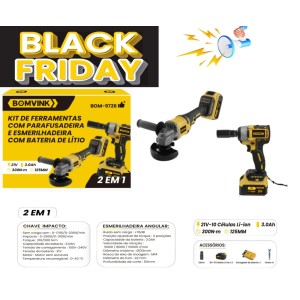 CHAVE DE IMPACTO 300N.M E ESMERILHADEIRA 125MM  RECARREGAVEL C/2 BATERIAS 21V  BOM-9726