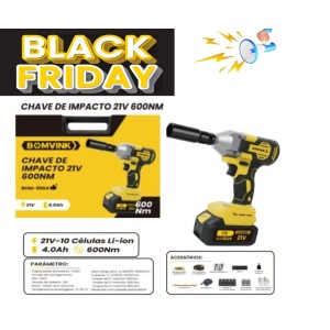CHAVE DE IMPACTO RECARREGAVEL C/2 BATERIAS 21V  600 N.M BOM-9964
