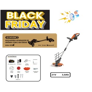 ROÇADEIRA APARADOR DE GRAMA RECARREGAVEL C/2 BATERIAS 21V  BOM-9111