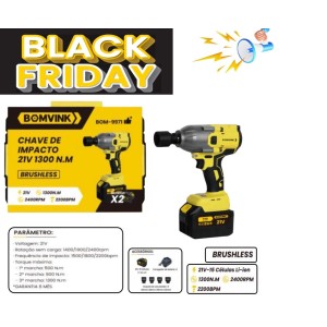CHAVE DE IMPACTO RECARREGAVEL C/2 BATERIAS 21V  1300 N.M BOM-9971