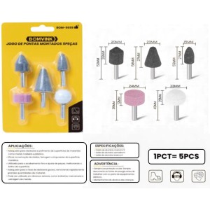 JOGO DE PONTAS MONTADA ABRASIVAS RETIFICA COM 5 PCS BOM-5659