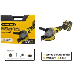 KIT FERRAMENTAS MALETA LIXADEIRA 125 MM  RECARREGAVEL C/2 BATERIAS 21V  BOM-9705