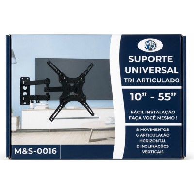 SUPORTE UNIVERSAL ARTICULADO 3 MOVIMENTOS  P/ TV E MONITORES DE  10