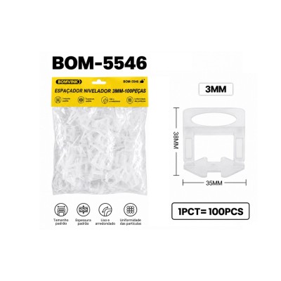 ESPAÇADOR NIVELADOR DE PISO 3 MM COM 100 PCS BOM-5546