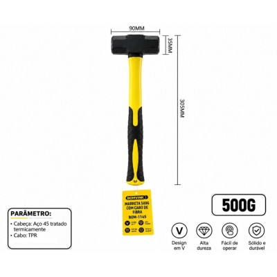 MARRETA 500G CABO DE FIBRA EMBORRACHADO  BOM-1145