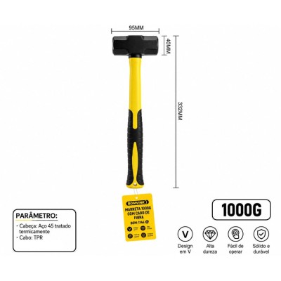 MARRETA 1000G CABO DE FIBRA EMBORRACHADO  BOM-1146