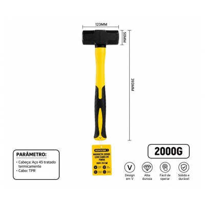 MARRETA 2000G CABO DE FIBRA EMBORRACHADO  BOM-1147