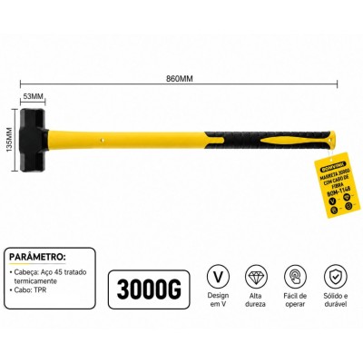MARRETA 3000G CABO DE FIBRA EMBORRACHADO  BOM-1148